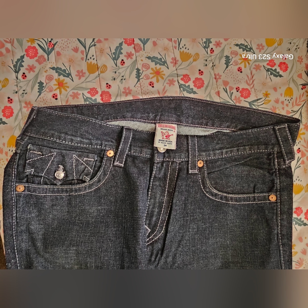 True Religion Section Straight Seat Dark Denim Jeans 34x33 - Picture 5 of 6